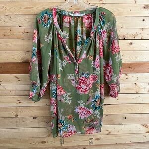 Gibson Women’s Cottagecore Green Floral Print Lightweight 3/4 Sleeve top size XL